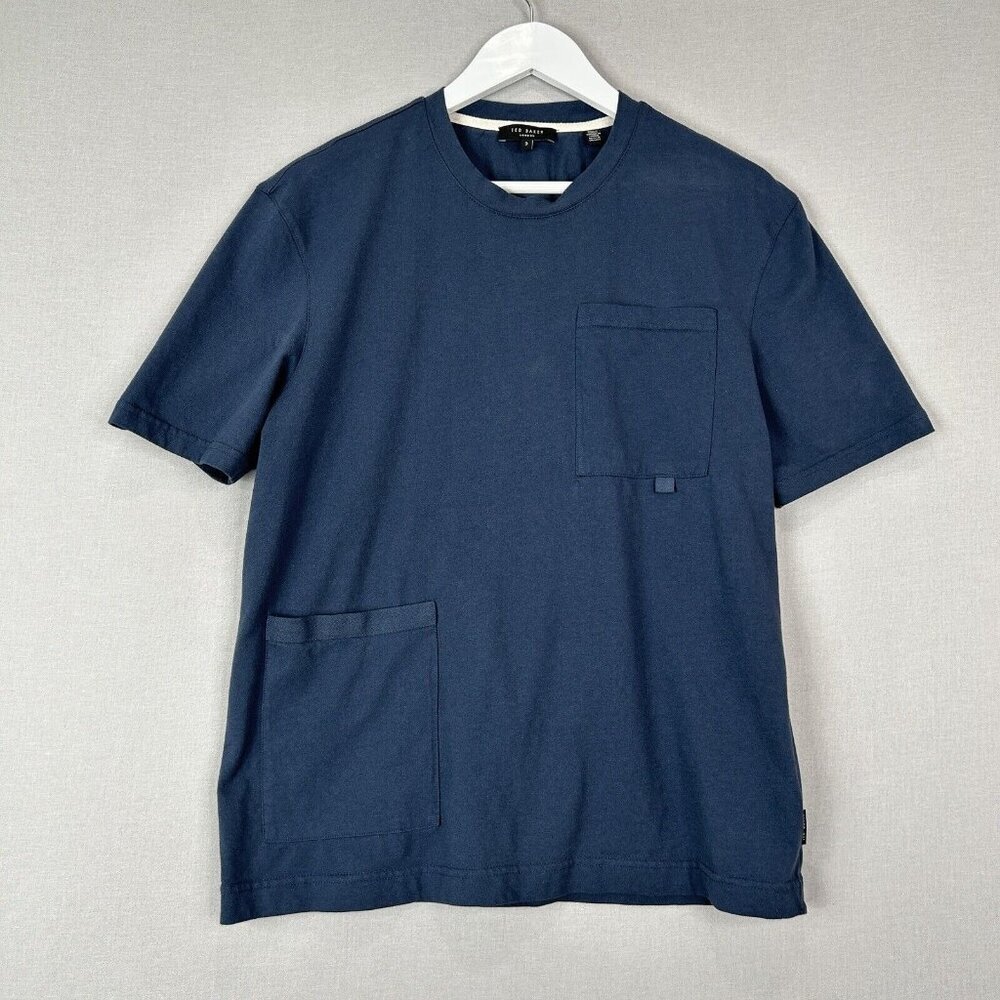 Ted Baker Mens T-Shirt 3 Blue Famtime Multi Pocket Crewneck Basic Travel Lounge